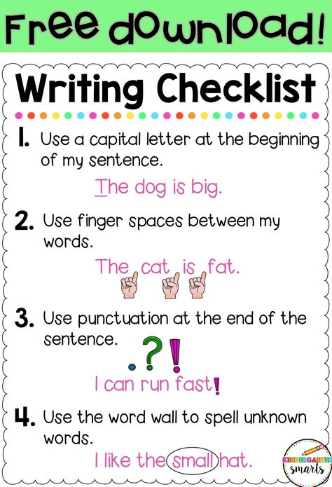 Writing Strategies for the Beginning of the School Year - Kindergarten Smarts Writing Strategies For Kindergarten, Kindergarten Writing Checklist, Writing Checklist First Grade, Beginning Writing First Grade, Beginning Sentence Writing Kindergarten, Writing Checklist Kindergarten, Writing Strategies For Elementary, Writing Folders Kindergarten, Year 2 Writing