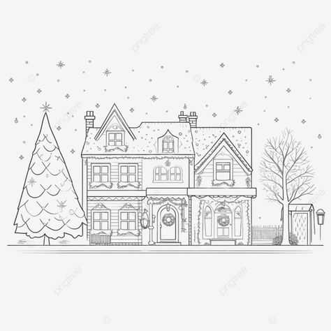 neighborhood line art christmas illustration with house suburb christmas street winter house png Christmas Village Line Art, Christmas Houses Illustration, Winter House Illustration, Line Art Christmas, Village Drawing, House Png, Christmas Street, Christmas Sketch, Xmas Art