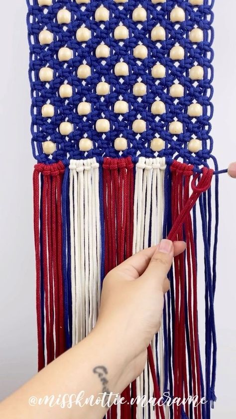 🇺🇸 🇺🇸🇺🇸Happy 4th of July 🎇 #macrame #macrameusa #fourthofjuly #happyfourthofjuly #4thofjuly #macrametutorial #macrameflags #macrameknots | Miss Knottie Macrame | Miley Cyrus · Party In The U.S.A. Flag Wall Hanging, Happy Fourth Of July, Flag Wall, Happy 4th Of July, Macrame Knots, Macrame Tutorial, Easy Diy Art, Happy 4 Of July, Miley Cyrus