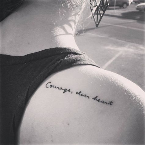 In The Voyage of the Dawn Treader, by C. S. Lewis, Aslan in the form of the albatross says “Courage, dear heart” to Lucy when she’s trapped on the Dark Island. I’ve gone through a lot of struggles with uncertainty, loneliness, and self-esteem, and this (my first tattoo) is a constant reminder that I am strong and I am never alone. Courage Dear Heart Tattoo, Trapped In The Dark, Voyage Of The Dawn Treader, The Dawn Treader, Dark Island, Dawn Treader, Courage Dear Heart, Rib Tattoo, The Dawn