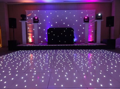 Complete with a white LED dance floor Black Light Dance, Hollywood Birthday, Purple Lights, Event Business, Sweet 16 Decorations, Blacklight Party, Dance Dreams, Led Dance, Sweet Sixteen Parties