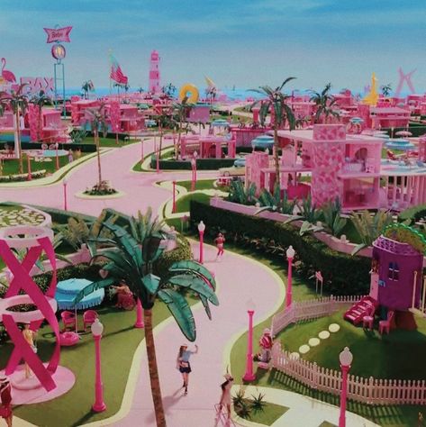 barbie | aesthetic icons Barbie Set Design, Film Scrapbook, Barbie Movies Aesthetic, Barbie Film, Barbie Aesthetic, Barbie Sets, Movies Aesthetic, Inspo Board, Fantasy Movies