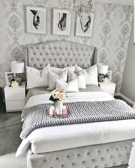 Grey and White Bedroom Ideas: Create Rooms of High Class | Decoholic Gray And White Bedroom, Grey And Silver Bedroom, Grey And White Bedroom, Grey Bedroom Design, Silver Bedroom, Grey Bedroom Decor, Decor Ikea, Dekorasi Kamar Tidur, Grey Bedroom