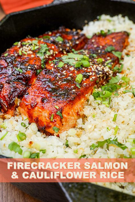 Salmon Recipes Keto, Salmon And Cauliflower Rice, Wok Meals, Salmon Cauliflower Rice, Meal Prep Salmon, Salmon And Cauliflower, Keto Salmon Recipes, Firecracker Salmon Recipes, Salmon Cauliflower