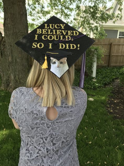 Graduation Cap Designs Cat, Spooky Graduation Cap, Cat Grad Cap, Cat Graduation Cap, Masters Graduation Cap, Social Work Graduation Cap, Project Graduation, Disney Graduation Cap, Grad Hats