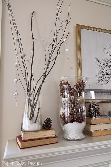 Cheerful Winter Mantle & Winter Scene Printable | DeeplySouthernHome Winter Decor Entry Table, All Season Front Door Decor, Winter Vignettes Simple, Winter Mantles Ideas, January Fireplace Decor Mantle Ideas, Winter Table Centerpieces For Home, Winter Centerpieces For Home, After Christmas Decor Winter Decorations, Winter Mantel Decorating Ideas