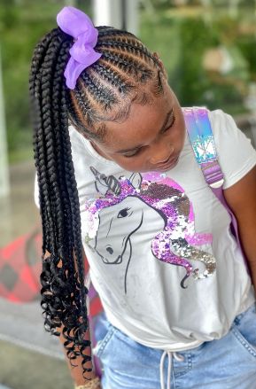 Side Ponytail Back To School Braided Hairstyle For Kids Back To School Hairstyles Black Girls Kids, Little Mixed Girl Braid Hairstyles Easy, Back To School Braids Hairstyles For Kids, Girl Braids Hairstyles Kids Black Little Ponytail, Hairstyles Ponytail Braided, Christmas Braids For Black Kids, Braid Ponytail For Black Kids, Back School Hairstyles, Hairstyles Braid Ponytail