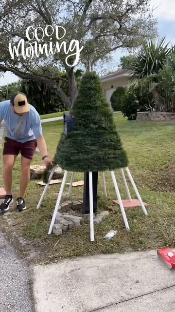 Jesse Cooper on Instagram: "GOOD MORNING CHRISTMAS PEOPLE!!!! Resharing this TeePee Christmas tree mailbox idea from @myfoldingtricks - And if you’re wondering how he did it, PVC pipe from Home Depot and either hot glue or duct tape the top pieces in place. And then wrap wrap wrap.;) 8 days left in October!!!!!!! So grateful to be on the ride together! I LOVE YOU!!! Now go fill up that cup and spread it around, the world needs you CHRISTMAS PEOPLE!! ❤️❤️❤️❤️❤️❤️❤️❤️❤️🎅🏻🎅🏻🎅🏻🎅🏻🎅🏻🎅🏻🎅🏻#Good morning #TPChristmasTree #MailboxChristmasTree #Good morningChristmasPeople #LightTheLights #Holidays" Pvc Tree Christmas, Christmas Pvc Pipe Decorations, Mailbox Christmas Tree, Pvc Christmas Tree Outdoor, Diy Pvc Christmas Tree, Christmas Tree Mailbox Ideas, Train Around Christmas Tree Ideas, Pvc Pipe Christmas Decorations, Pvc Pipe Christmas Tree