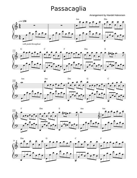 Print and download in PDF or MIDI Passacaglia. Arrangement by Handel Halvorsen Advanced Piano Sheet Music, Passacaglia Piano Sheet, Passacaglia Piano, Beginner Violin Sheet Music, Easy Violin Sheet Music, Free Violin Sheet Music, Classical Piano Music, Piano Songs Sheet Music, Georg Friedrich Händel