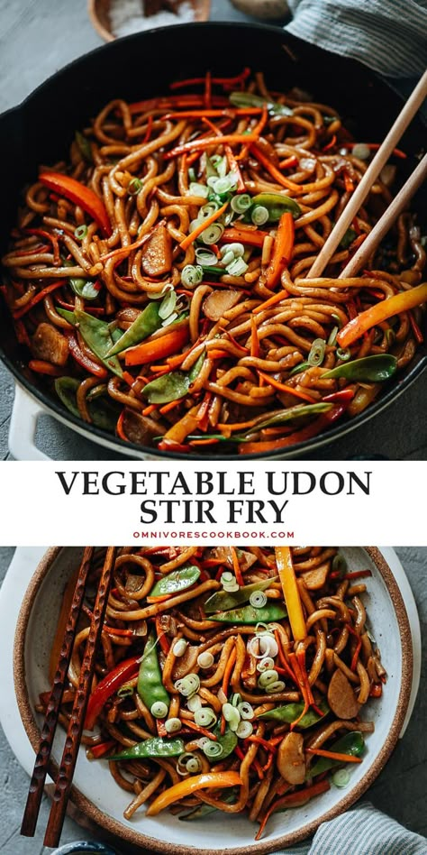 This super-simple, rich, and healthy vegetable udon comes together in just one pot in only 15 minutes - perfect for a busy night. {Vegan-adaptable} Vegetable Udon, Veggie Udon, Udon Stir Fry, Udon Recipe, Yaki Udon, Vegetarian Oyster Sauce, Healthy Vegetable, Chinese Cooking, Healthy Vegetables