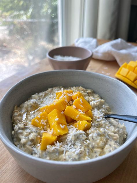 Mango Overnight Oats - onebalancedlife.com Mango Overnight Oats, Sweet Potato Breakfast Hash, Chia Pudding Breakfast, Air Fryer Recipes Appetizers, Breakfast Oats Overnight, Turkey Breakfast, Breakfast Prep, Sweet Potato Breakfast, Family Meal Planning