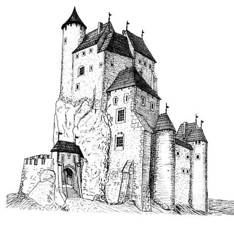 Tabletop Diy, Medieval Drawings, Castle Drawing, Chateau Medieval, Medieval Houses, Architecture Design Drawing, Castle Art, Fantasy Drawings, Medieval World