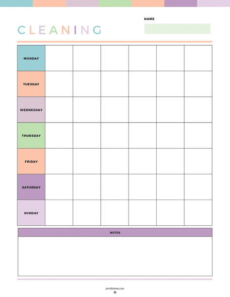 Free printable cleaning checklist PDF with sections for each day of the week and a notes area at the bottom. Cleaning Checklist Printable Free, Free Printable Cleaning, Cleaning Checklists, Cleaning Checklist Printable, Maintenance Checklist, Checklist Printable, Cleaning Tasks, Household Chores, Cleaning Checklist