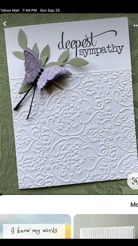 Handmade Sympathy Card Ideas Simple, Simple Greeting Cards Handmade, Cricut Sympathy Cards, Embossed Sympathy Cards, With Sympathy Embossing Folder Cards, Sympathy Card Cricut Free, Homemade Card Designs, Stampin Up Sympathy Cards, Handmade Greeting Card Designs