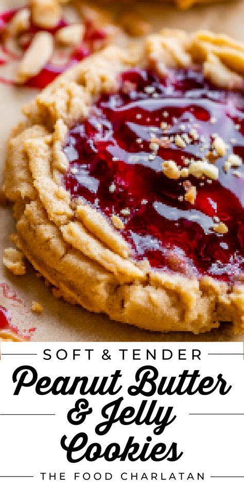 peanut butter and jelly cookies recipe Peanut Butter And Jelly Sandwich Cookies, Peanut Butter Jelly Appetizer, Pb Jelly Cookies, Peanut Butter And Jelly Crackers, Peanut Butter Food Ideas, Pb Chip Cookies, Jelly Desserts Ideas, Fall Peanut Butter Recipes, Baking With Butter