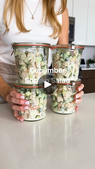 The Easiest Cucumber Shrimp Salad | The best kind of protein-packed salad for meal prep! Juicy, bite-sized shrimp gets tossed with crisp cucumbers, green onion, fresh dill, and a creamy... | By DownshiftologyFacebook Cucumber Shrimp, Salad Dressing Recipes Vinaigrette, Shrimp Meal Prep, Packed Salad, Cucumber Appetizers, Suddenly Salad, Cucumber Dill Salad, Creamy Cucumbers, Healthy Recipes For Diabetics