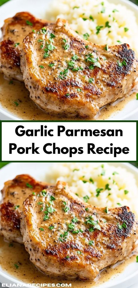 Looking for a quick yet impressive dinner? These Garlic Parmesan Pork Chops are an easy dinner recipe that brings restaurant-quality flavors to your kitchen, making them an excellent choice for family meals and special occasions alike. Garlic Crusted Pork Chops, Supper Ideas Pork Chops, Fast Pork Chop Recipes Easy Dinners, Pork Chop Ideas Easy Recipes, Simple Pork Chops, Stuffed Porkchops Dinner Ideas, Garlic Parm Pork Chops, Ww Pork Chop Recipes, Simple Pork Recipes