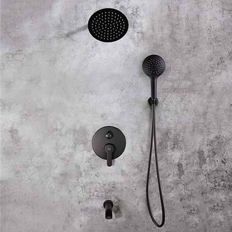 Matte Black Shower System with Tub Spout Bathroom Rainfall Shower Faucet Set Wall Mounted 8 Inch Shower Head and Handle Set with Handheld, 3 Function Tub and Shower Trim Kit with Rough-in Valve, Bathtub & Shower Systems - Amazon Canada Black Shower System, Fixed Shower Head, Shower Holder, Shower Niche, Shower Faucet Sets, Nature Inspired Decor, Tub And Shower, Rainfall Shower Head, Tub Spout