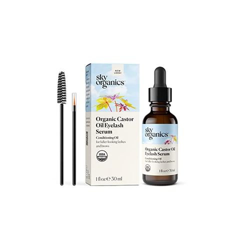 Sky Organics Organic Castor Oil Eyelash Serum, Conditioning Oil that Promotes Fuller Looking Lashes & Eye Brows, Suitable for All Skin Types,100% Pure & Cold-Pressed USDA Certified Organic 1 fl. Oz Eyelash Serum Best, Castor Oil Eyelashes, Pure Castor Oil, Organic Serum, Lashes And Brows, Oil For Dry Skin, Brow Serum, Organic Castor Oil, Eyelash Growth Serum