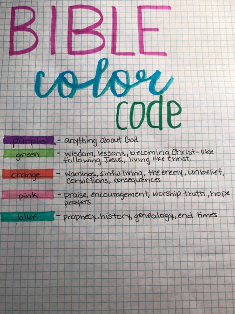 Colour Coding Bible Study, Bible Code Color, Notebook Color Code, Color Code For Bible Study, How To Color Code Bible, Bible Coding Ideas, Color Code Bible Study, Bible Marking Color Code, Bible Highlighter Color Code