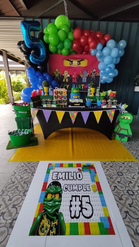 Ninjago Birthday Party Decorations Diy, Lego Ninjago Party Decorations, Ninja Go Birthday Party, Ninja Lego Birthday Party, Lego Ninjago Party Ideas, Ninjago Themed Birthday Party, Ninjago Decorations, Ninjago Birthday Party Cake, 8 Year Birthday Ideas Boy