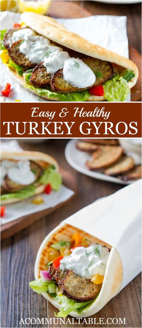 Turkey Gyro Recipe, Turkey Gyros, Donair Meat Recipe, Healthy Gyros, Gyro Meat Recipe, Tzatziki Recipe, Greek Turkey, Greek Turkey Burgers, Greek Gyros