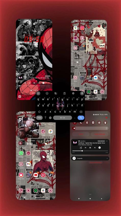 Organization Red Samsung Samsung Phone Organization, Samsung Widgets, Samsung Organization, Aesthetic Phone Organization, Samsung Homescreen Layout Ideas, Samsung Hacks, Samsung Homescreen, Cobra Kai Wallpaper, Spiderman Wallpaper