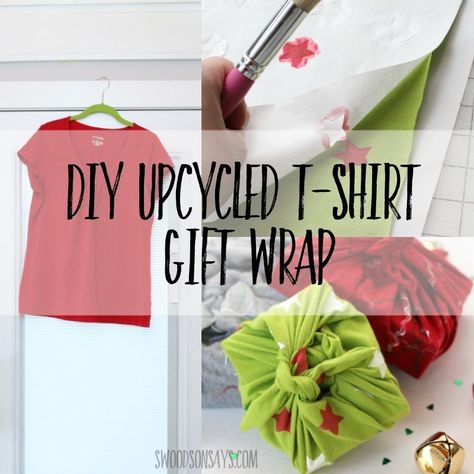 How to make furoshiki from old t-shirts - Swoodson Says Upcycle T Shirts, Thrifty Style, Upcycled Tshirt, Gift Wrapping Tutorial, Storytime Crafts, Sewing Christmas Gifts, Reusable Gift Wrap, Eco Friendly Gift Wrapping, Bento Bag