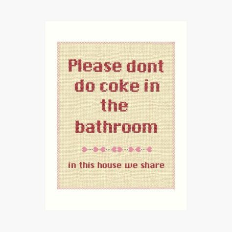 In This House We, Sharing Is Caring, Bathroom Art, Cotton Paper, The Bathroom, White Border, Cross Stitch, Etsy Shop, Art Print