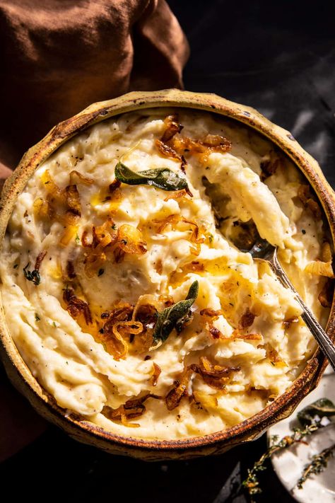 Crockpot Cheesy Mashed Potatoes, Half Baked Harvest Crockpot, Mashed Potatoes With Caramelized Onions, Crockpot Potatoes, Crockpot Mashed Potatoes, Fall Eats, Half Baked Harvest Recipes, Perfect Mashed Potatoes, Cheesy Mashed Potatoes