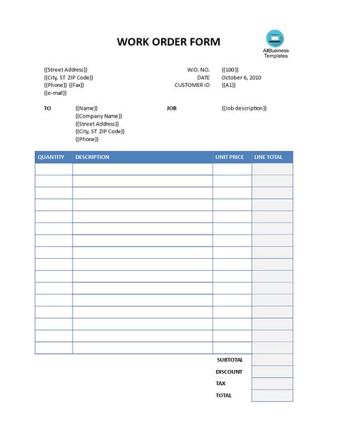 Free to use form for work orders. Use them to process repair, job, and service orders. This easy to edit work order template, captures customer and job information and summarizes labor and costs. Easy to print. Work Orders Forms are ideal for companies and organization that provide service or some kind of repair. These forms can be used as an estimate, invoice or a proposal. Work Order Form, Free Receipt Template, Construction Bids, Order Template, Company Paper, Balloon Arch Decorations, Invoice Template Word, Order Form Template, Receipt Template