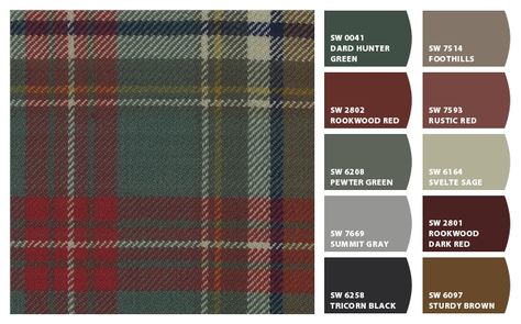 "Tartan" Color Palette Inspiration Chip It! by Sherwin-Williams – Home English Country Colour Palette, Scotland Colour Palette, Red Blue Green Brown Color Palette, British Color Palette, Hunting Lodge Color Palette, English Colour Palette, Scottish Color Palette, Scottish Colour Palette, Irish Color Palette