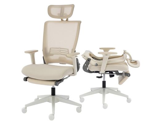 Foldable Ergonomic Office Chair with Footrest, High Back Computer Chair with 2D Headrest, Mesh Back, Sponge Seat, Adjustable Lumbar Support, 2D Armrest, Home Office Desk Chair, Cream Home Office Desk Chair, Chair With Footrest, Comfortable Office Chair, High Back Office Chair, Computer Desk Chair, Mesh Chair, Swivel Office Chair, Mesh Office Chair, Office Desk Chair