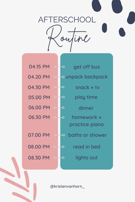 School Year Routine For Kids, Daily After School Routine, Family Routine Chart, After School Homework Routine, After School Routine For Kindergarten, Back To School Checklist For Parents, Afterschool Routine Kids, Kindergarten After School Schedule, After Preschool Routine