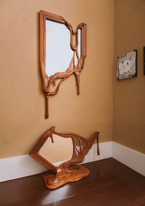 Mirrors. Surreal Salvador Dali Wood Furnishings. See more art and information about Alan Gwizdowski, Press the Image. Out Of Comfort Zone, Artistic Furniture, Bathroom Windows, Wood Creations, Salvador Dali, Dali, Wood Furniture, Woodworking Plans, Wood Art