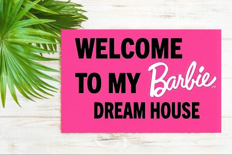 Barbie Welcome Sign, Barbie Sign, Barbie Bday, Cheer Signs, Pink Collage, Pink Football, Welcome Home Posters, Door Decs, Ra Ideas