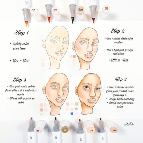 Markers Drawing Tutorial, Markers Drawing Ideas, Ohuhu Art, Skin Tone Colors, Skin Tone Color, Copic Markers Tutorial, Alcohol Art, Art Markers Drawing, Markers Art