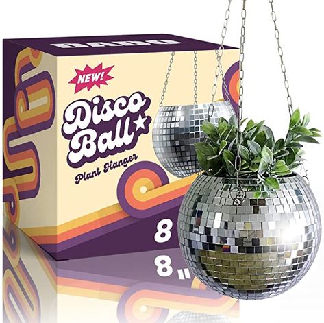 Boho Disco Ball, Disco Planter, Disco Ball Hanging, Disco Ball Planter, Planters For Indoor Plants, Modern Boho Home Decor, Disco Decorations, Self Watering Pots, Unique Plants