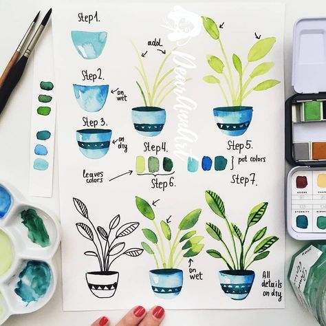 Watercolor & Marker Paintings on Instagram: “Support our new project @markers_daily with likes and follows ❤ . Artist @dearannart . 🎨 For more art and inspiration  follow:…” Cactus Indoor, Friday Drinking, Cactus House, Garden Cactus, Plant Doodle, Plant Cactus, Indoor Cactus, Trendy Plants, Step By Step Watercolor