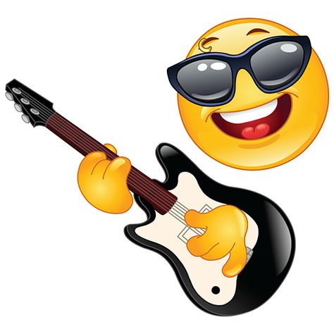 Rock smiley playing a guitar Emoji Characters, Emoticons Emojis, Emoji Symbols, Funny Emoji Faces, Funny Emoticons, Emoji Love, Smiley Emoji, Emoji Pictures, Emoji Art