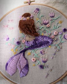 Mermaid Embroidery Patterns, Embroidery Mermaid, Hair Embroidery, Mermaid Embroidery, Knit Quilt, Modern Hand Embroidery, Beachy Summer, Flowing Hair, Stitches Embroidery