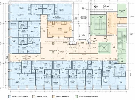 For millennial, but for Seniors as well! In a new model of living, residents will have their own “microunits” built around a shared living space for cooking, eating, and hanging out. Co Housing Community, Granny Pod, Dorm Style, Co Housing, Community Living, Living Ideas, Coworking Space, Affordable Housing, Types Of Houses