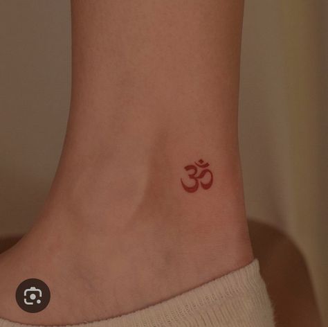 Minimal Om Tattoo, Om Tattoo Placement, Red Om Tattoo, Sacred Feminine Tattoo, Ohm Symbol Tattoo, Om Tattoo Ideas, Om Lotus Tattoo, Ahimsa Tattoo, Aum Tattoo