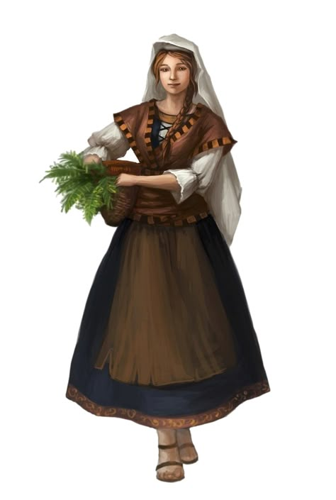 Female Human Commoner Servant Herbalist - Pathfinder PFRPG DND D&D 3.5 5th ed d20 fantasy Heroic Fantasy, Model Sheet, Fantasy Portraits, 다크 판타지, Dungeons And Dragons Characters, Fantasy Story, Female Human, Warhammer Fantasy, Arte Fantasy