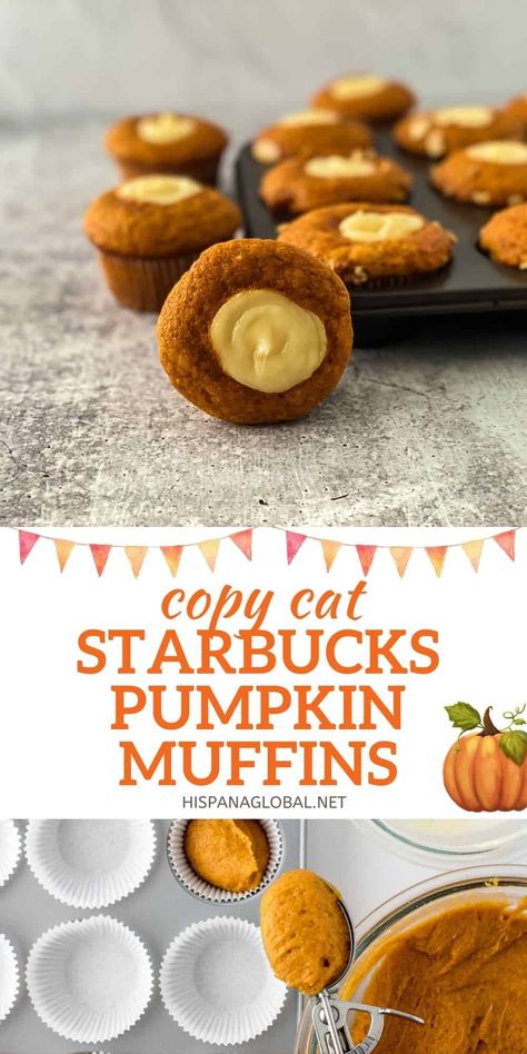 Are you a fan of Starbucks Pumpkin Muffins? Here is the copy cat recipe for you! Soft, moist, flavorful treats are topped with cream cheese frosting. Yum! Starbucks Pumpkin Muffins, Copy Cat Recipe, Pumpkin Cream Cheese Pie, Pumpkin Muffin Recipes, Ice Cream Scooper, Yummy Fall Recipes, Starbucks Pumpkin, Cheese Pumpkin, Muffin Tray