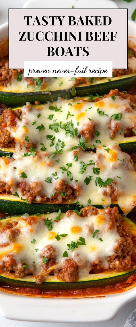 Image for Tasty Baked Zucchini Beef Boats Loaded Zucchini Bake Keto, Zuchini Boats Baking Recipes, Zucchini Boats Beef, Zucchini Beef, Low Calorie Baking, Zucchini Recipes Baked, Zucchini Boat Recipes, Baked Zucchini, Bake Zucchini