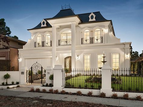 Browse Home Designs & Prices French Provincial Home Plans, French Provincial House Exterior, French Provincial Home Exterior, French Provincial House, Modern French Chateau, French Facade, Modern French Provincial, French Mansion, French Provincial Home