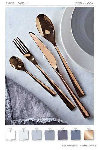 Copper Cutlery, Luxury Kitchenware, Property Styling, Sleek Furniture, Uk Kitchen, Copper Kitchen, Dining Accessories, Kitchen Diner, Styling Ideas