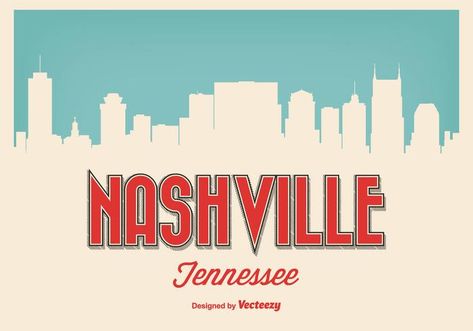 Retro Style Nashville Tennessee Illustration Nashville Poster, Nashville Broadway, Nashville Graphic, Top Graphic Designers, Nashville City, Nashville Art, Nashville Skyline, Clip Art Free, Bachelorette Shirt