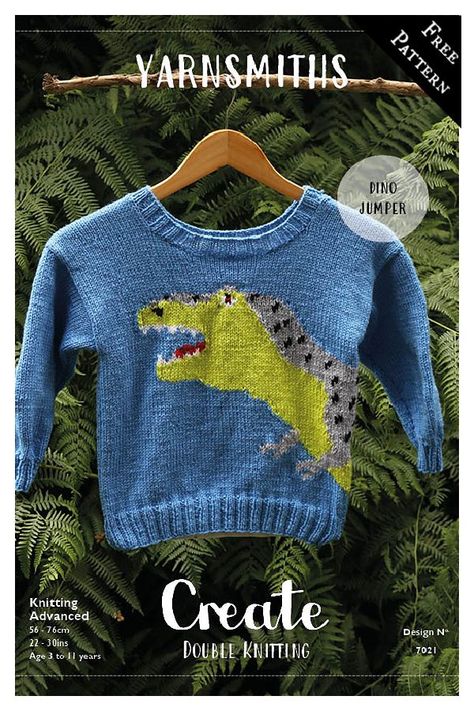 Dino Jumper Sweater Free Knitting Pattern Dinosaur Jumper, Dinosaur Sweater, Animal Sweater, Jumper Knitting Pattern, Cute Patterns, Jumper Patterns, Baby Knitting Patterns Free, Dinosaur Design, Dk Weight Yarn